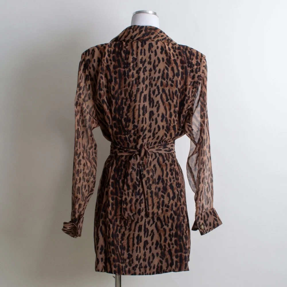 Vintage 90’s Sheer Sleeve Blazer Leopard Print Dress - Picture 6 of 6